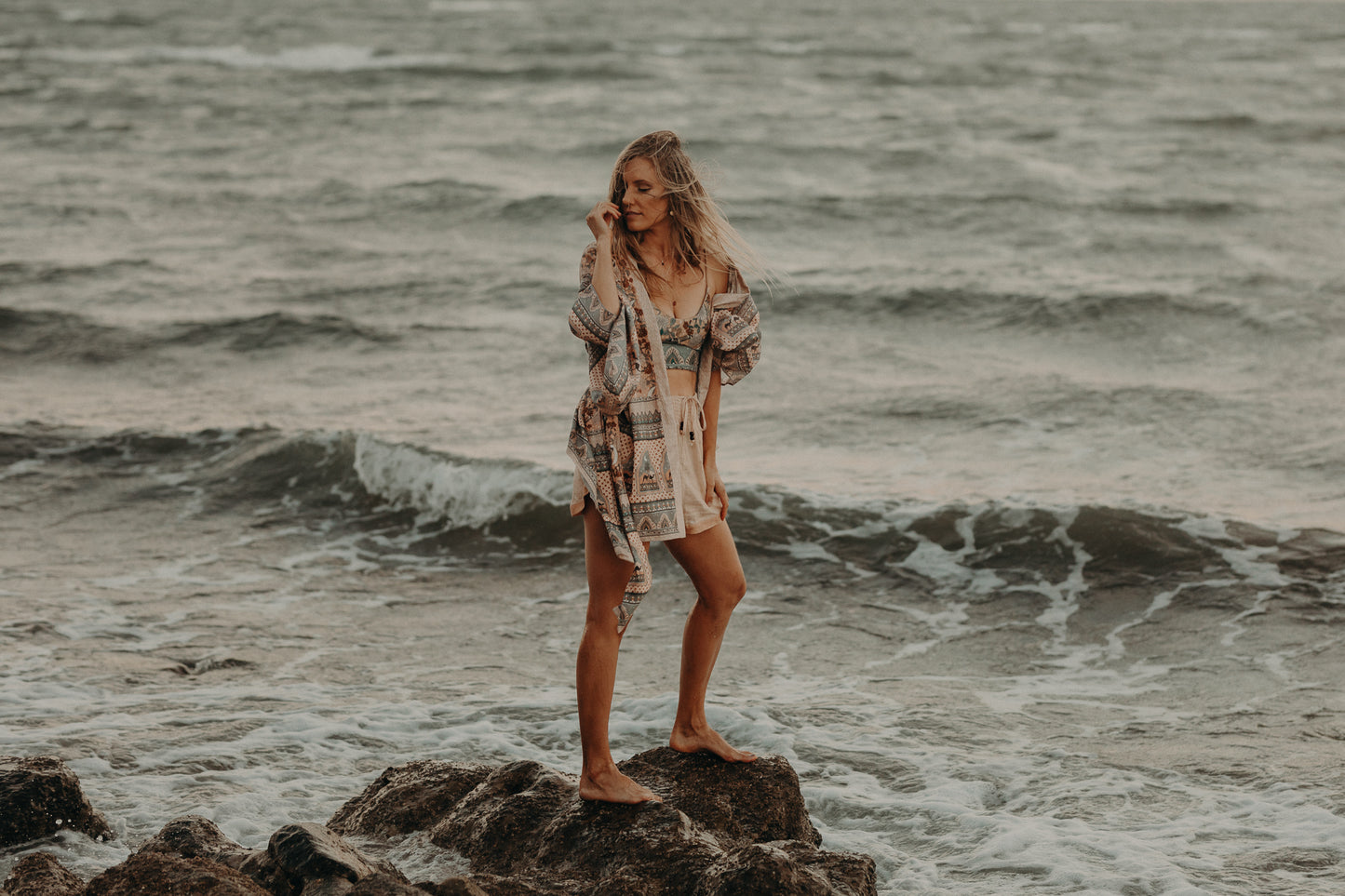 Short Linen Robe Diamond Skies Moonrise by CHASING RIVERS