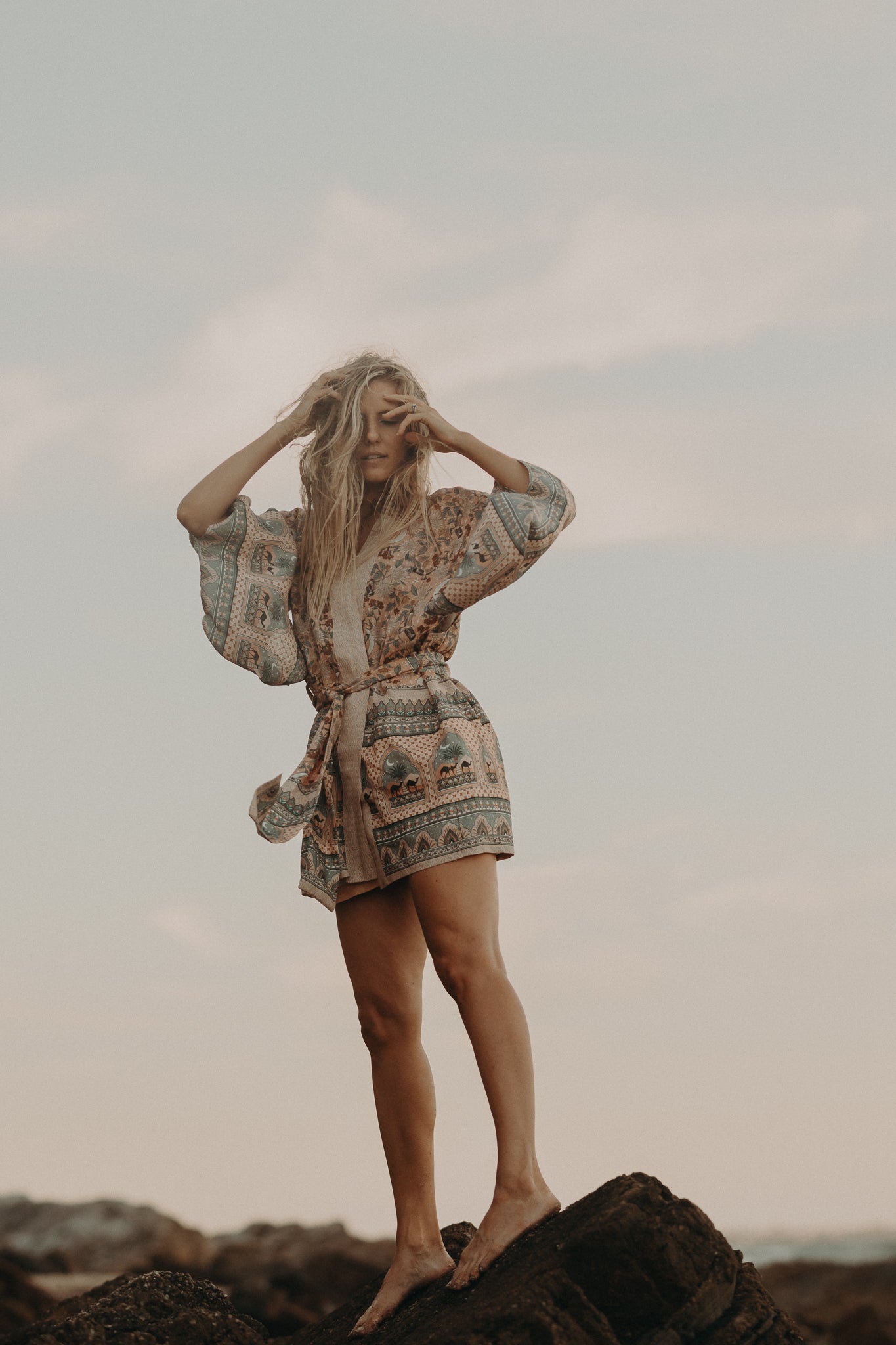 Short Linen Robe Diamond Skies Moonrise by CHASING RIVERS